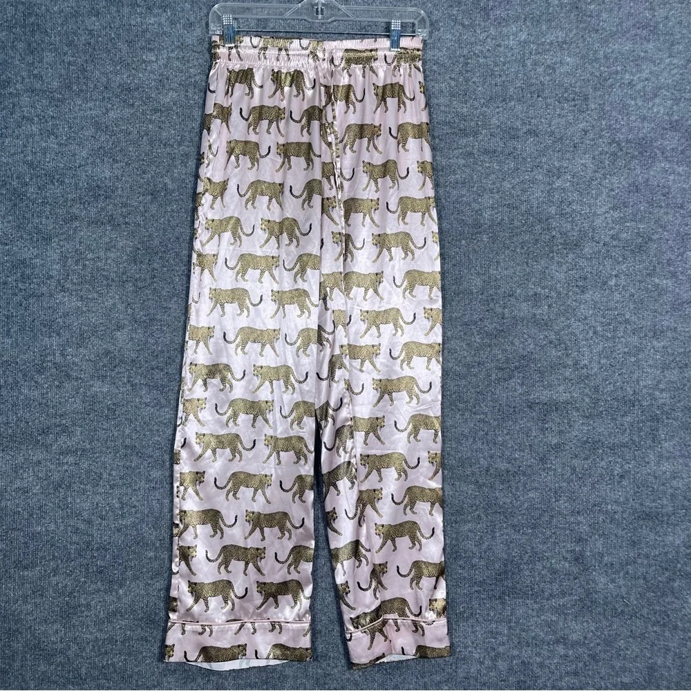 Show Me Your Mumu Womens XS Pink Catwalk Cheetah Silky Pull On‎ Pajama Pants